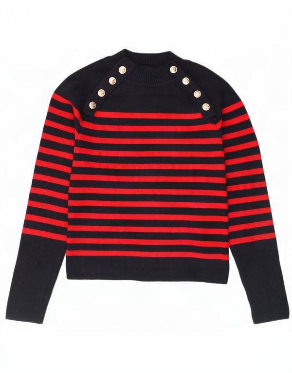 Suéter feminino Zara com gola tartaruga e gola redonda, 10 listrado azul marinho pequeno