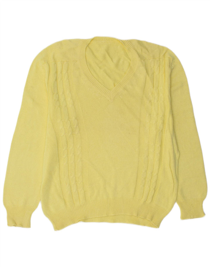 Suéter masculino vintage com decote em V grande amarelo