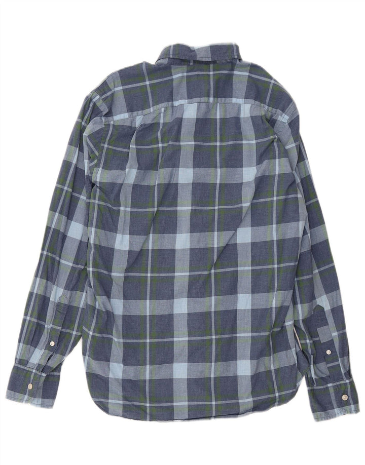 Camisa masculina J. CREW pequena xadrez azul de algodão