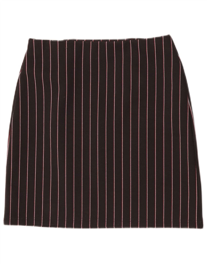 Minissaia feminina Marks & Spencer Reino Unido 8 pequena W26 poliéster listrado preto