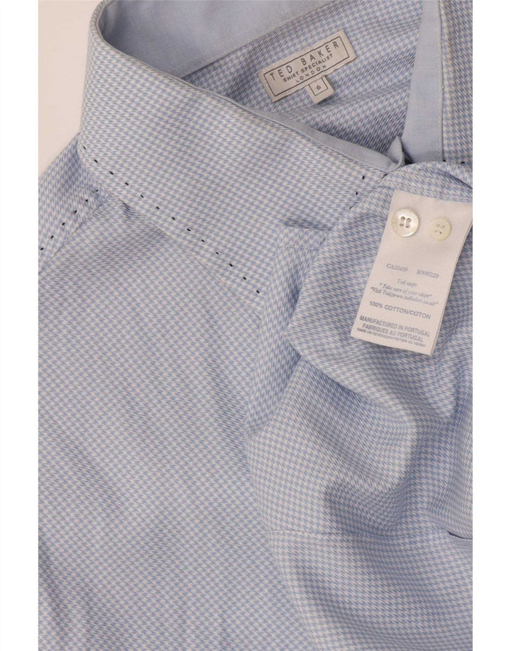 Camisa masculina Ted Baker tamanho 6 2XL azul houndstooth algodão