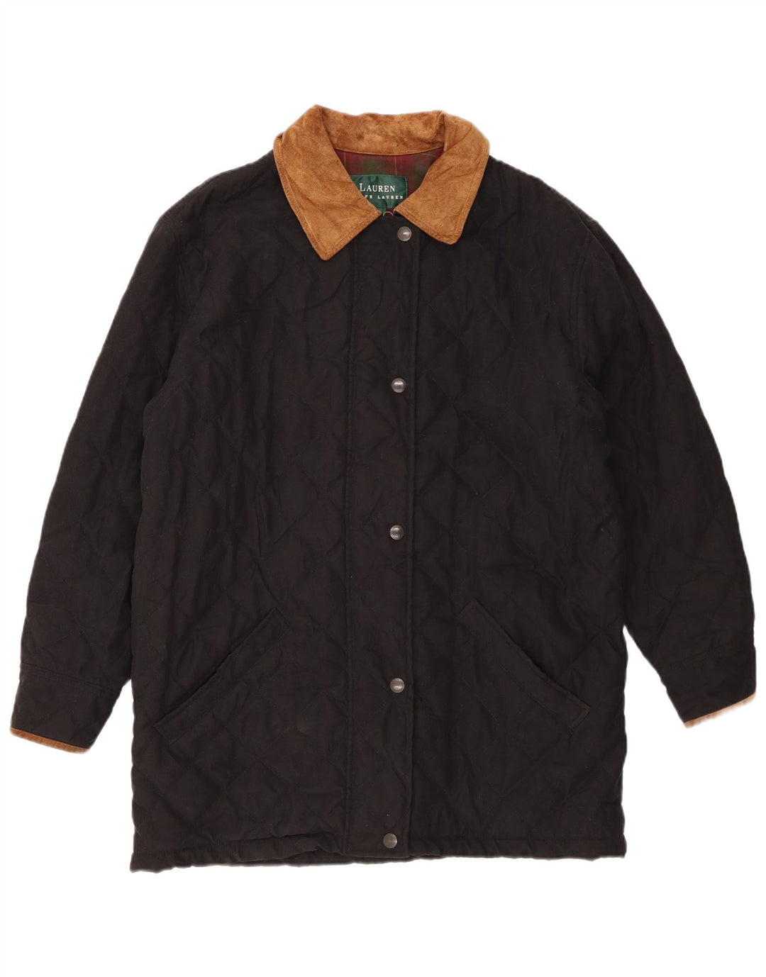 Sobretudo feminino acolchoado grande Ralph Lauren US 4 pequeno bloco colorido preto