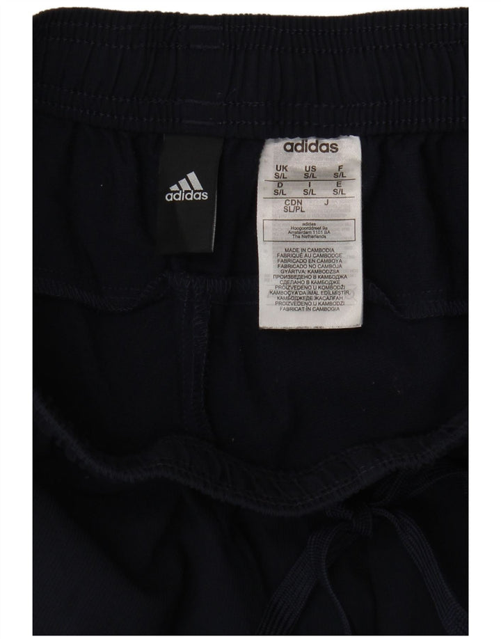Calça de treino feminina Adidas UK 10 pequena azul marinho poliéster