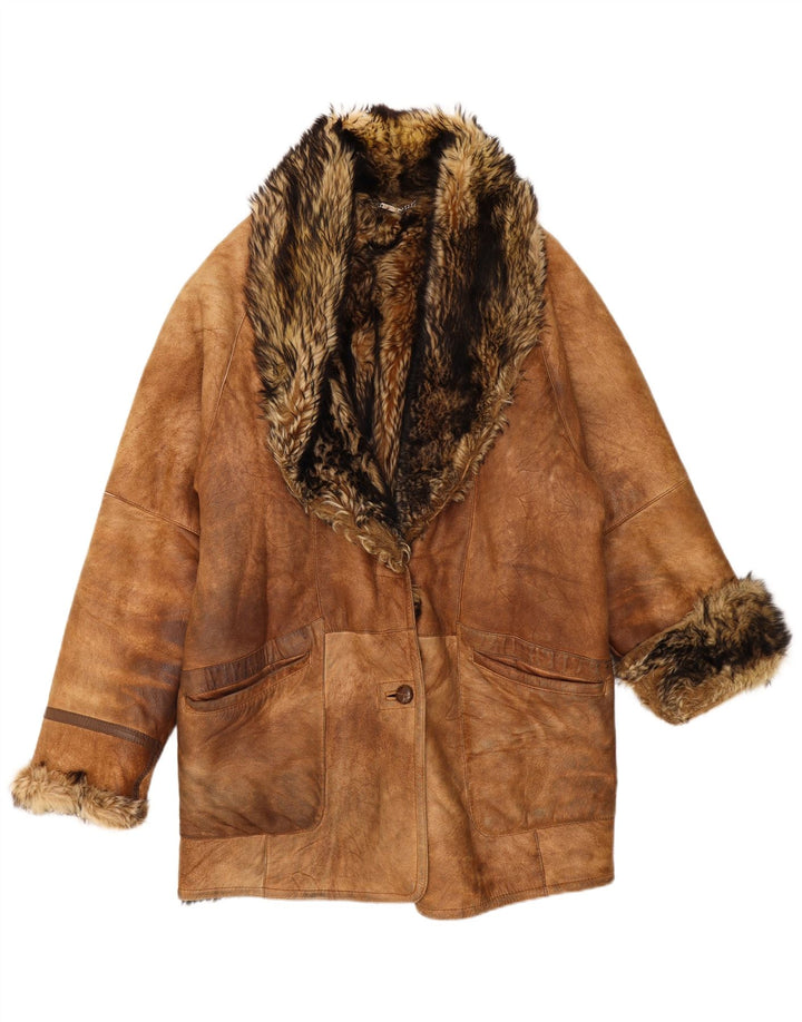 Casaco feminino Mabrun de shearling grande IT 44 Shearling marrom médio