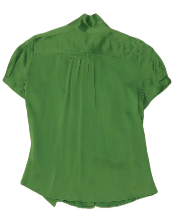 Blusa feminina Zara com manga curta e gravata frontal Reino Unido 12 seda verde médio