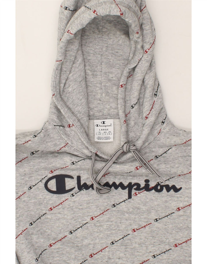 CHAMPION Womens Graphic Hoodie Jumper UK 14 Large Grey Vintage Champion and Second-Hand Champion from Messina Hembry 