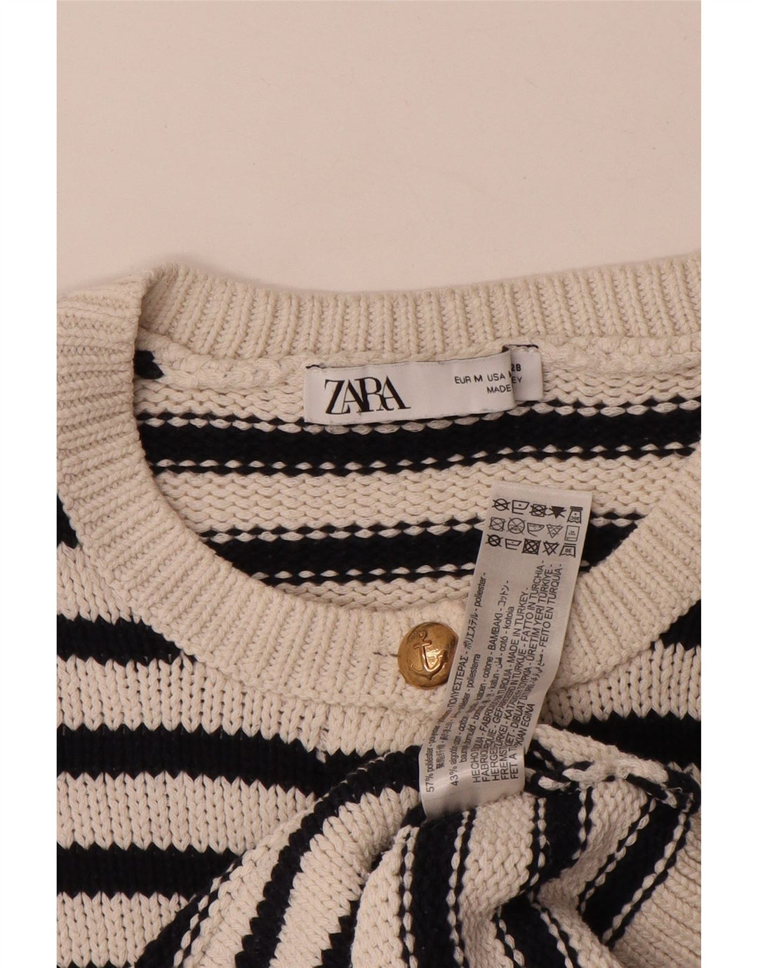 Suéter cardigã feminino oversized ZARA Reino Unido 14 listrado branco médio