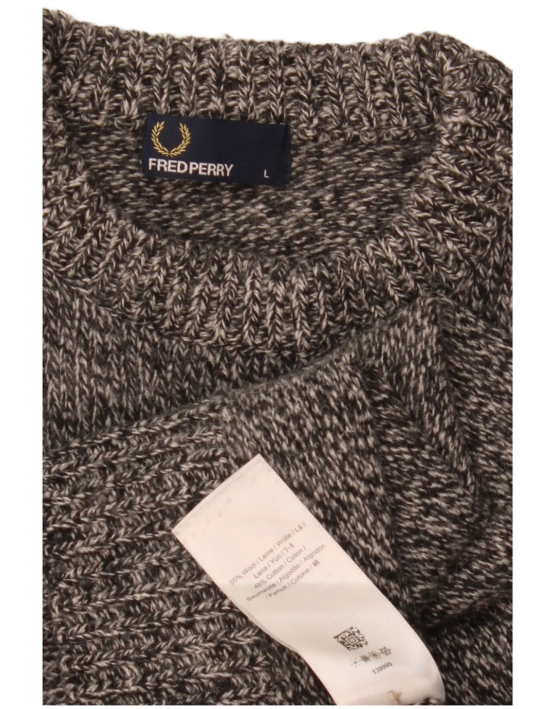 Suéter masculino Fred Perry com gola redonda, grande lã manchada cinza
