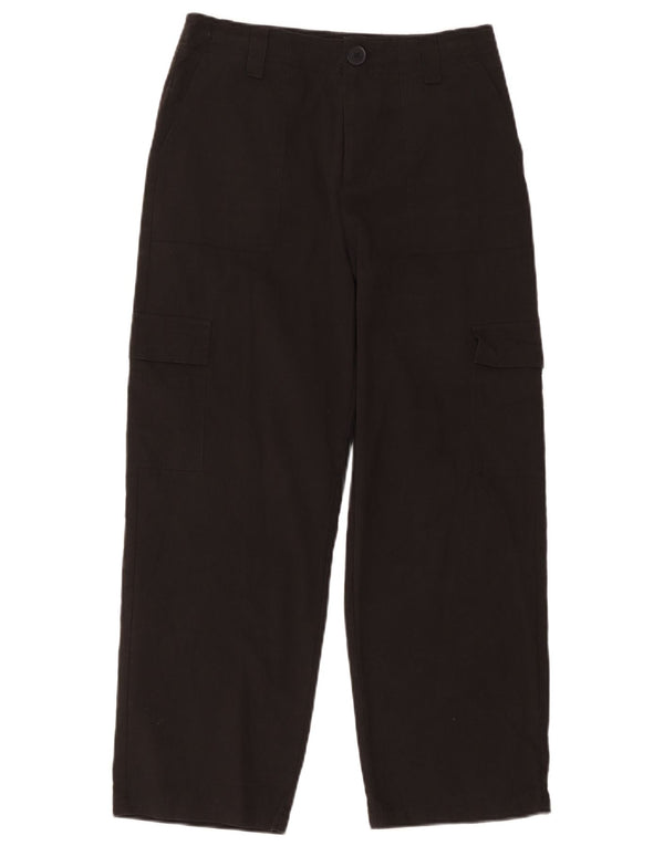 Zara Calça feminina reta cargo cortada pequena W26 L25 algodão preto