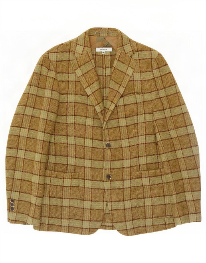 Jaqueta Blazer Masculina Brooksfield com 2 Botões IT 50 Grande Cáqui Xadrez