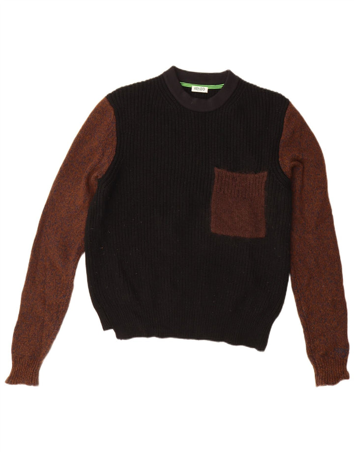 Suéter masculino Kenzo com gola redonda, lã colorblock médio preto
