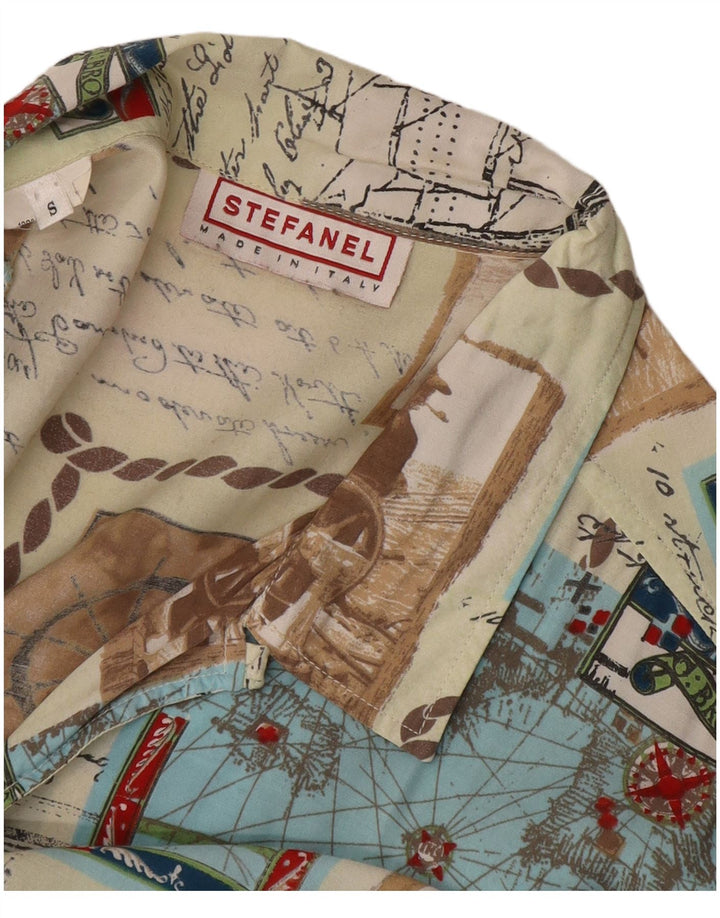 STEFANEL Camisa masculina gráfica de manga curta pequena patchwork multicolorido