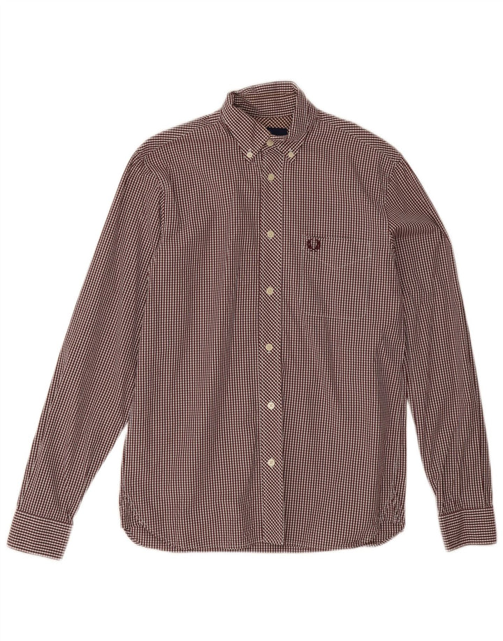 Camisa masculina Fred Perry pequena de algodão gingham cor de vinho