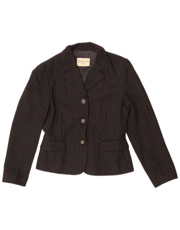 Max&Co. Jaqueta blazer feminina com 3 botões Reino Unido 12 risca de giz preta média