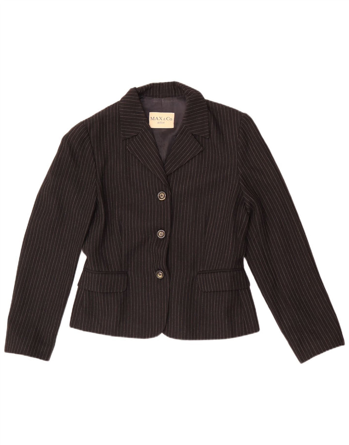 Max&Co. Jaqueta blazer feminina com 3 botões Reino Unido 12 risca de giz preta média