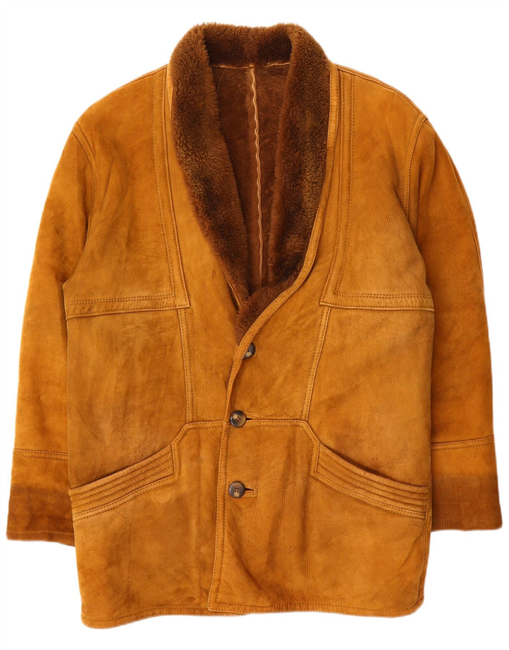Sobretudo masculino vintage de shearling IT 46 pequeno marrom shearling