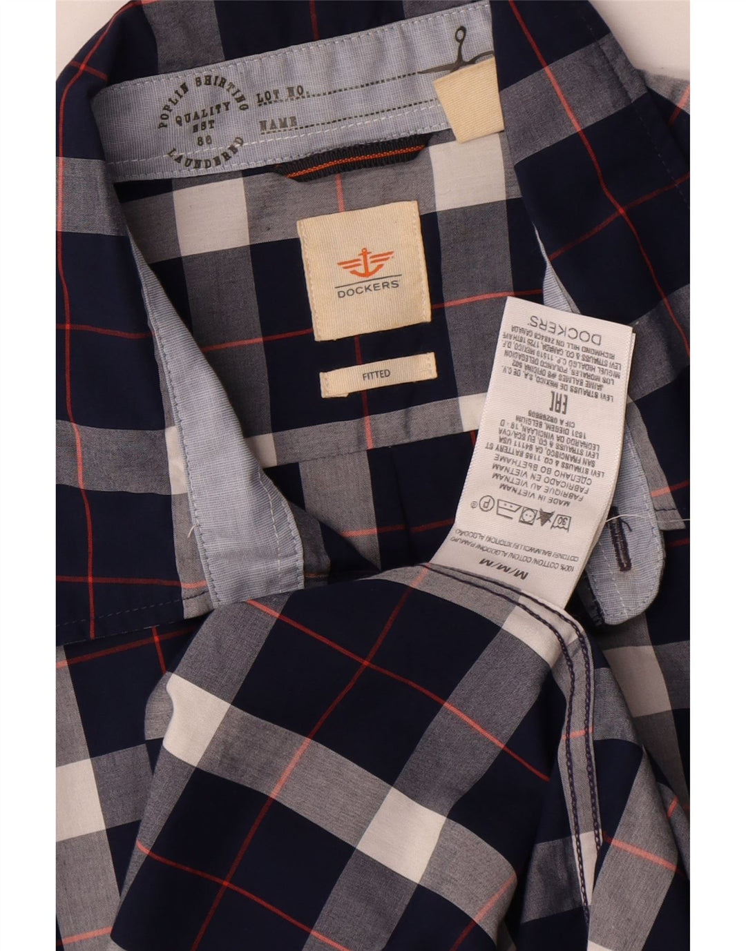 Camisa masculina DOCKERS justa, algodão xadrez azul marinho médio