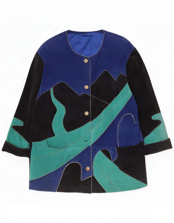 Sobretudo de camurça feminino vintage EU 46 XL Couro multicolorido