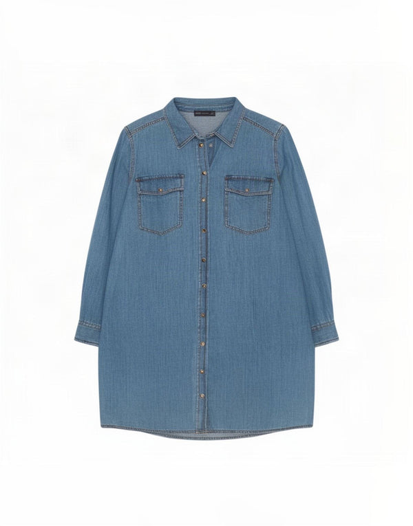 Vestido camisa jeans feminino de manga comprida Marks & Spencer Reino Unido 18 XL algodão azul