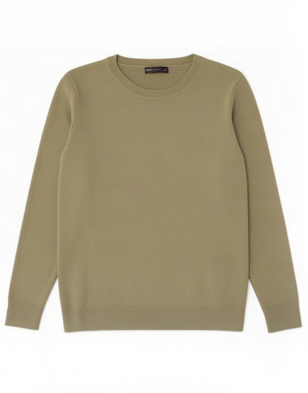 Suéter feminino Marks & Spencer com gola canoa e acrílico UK 12 médio cáqui