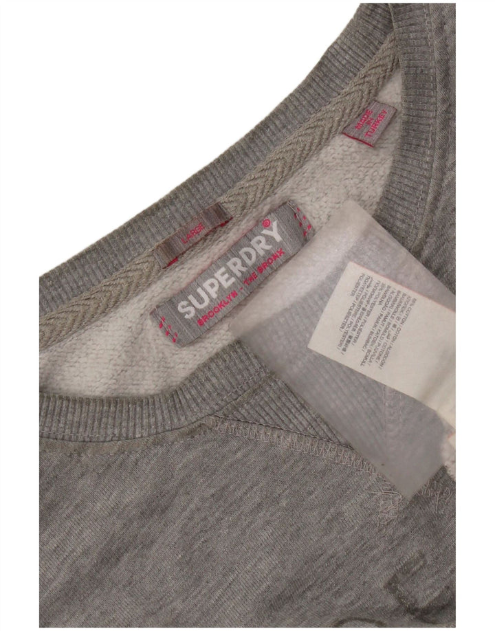 Superdry feminino gráfico oversized moletom jumper UK 16 grande algodão cinza