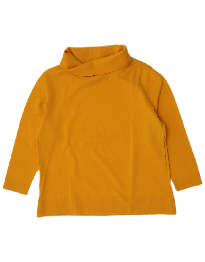 Top feminino vintage com gola redonda manga 3/4 UK 14 amarelo médio