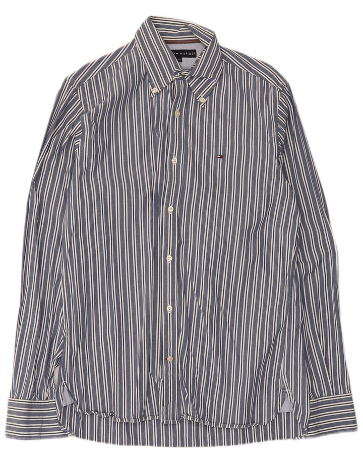 Camisa masculina TOMMY HILFIGER pequena listrada azul de algodão