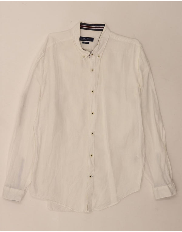 Camisa masculina Zara Slim Fit XL linho branco