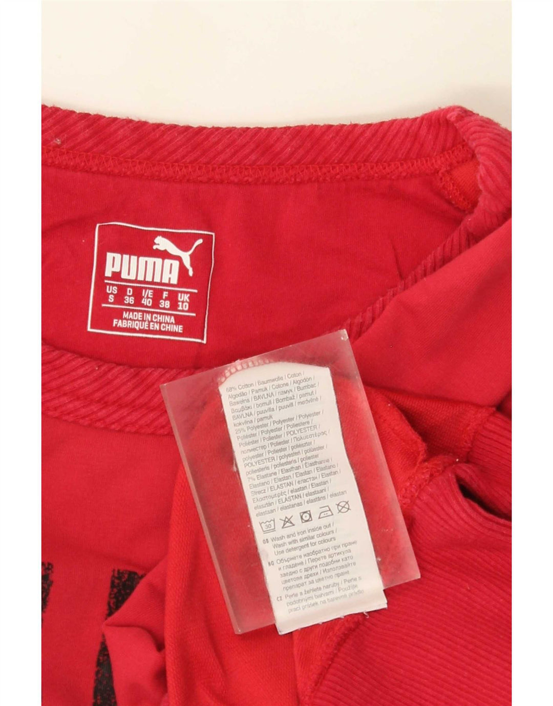 Puma feminino gráfico moletom jumper UK 10 pequeno algodão vermelho