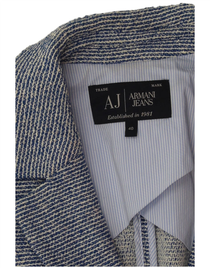 Armani Jeans Jaqueta blazer feminina de 2 botões UE 40 risca de giz azul médio