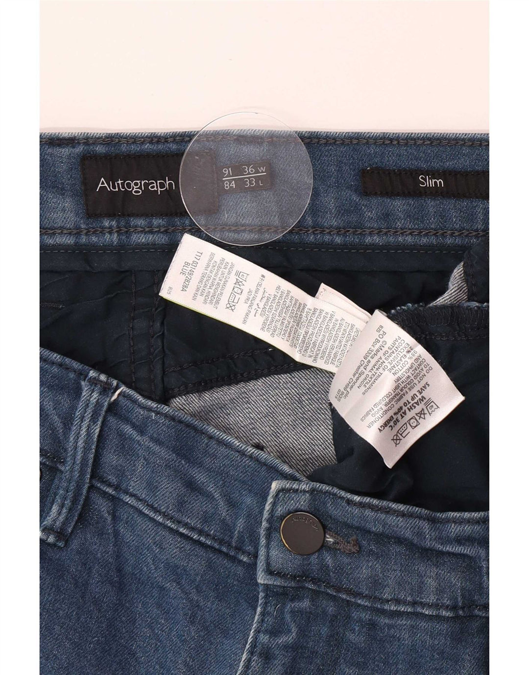 Marks & Spencer Masculino Autograph Slim Jeans W36 L30 Azul Algodão