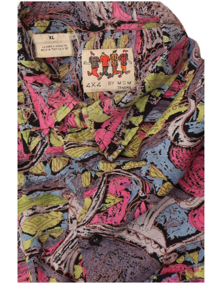 Vintage masculino abstrato Padrão camisa de manga curta XL viscose multicolorida