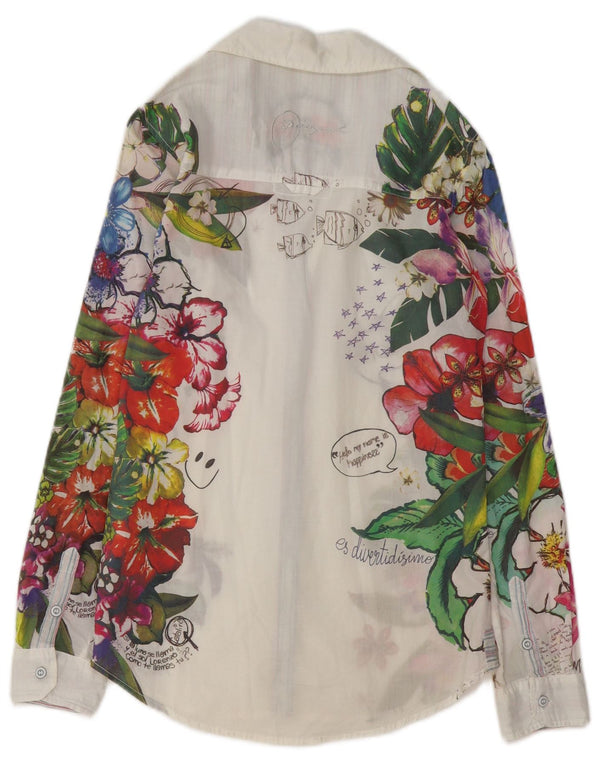 Camisa Desigual Mulher UK 10 Pequeno Algodão Floral Branco