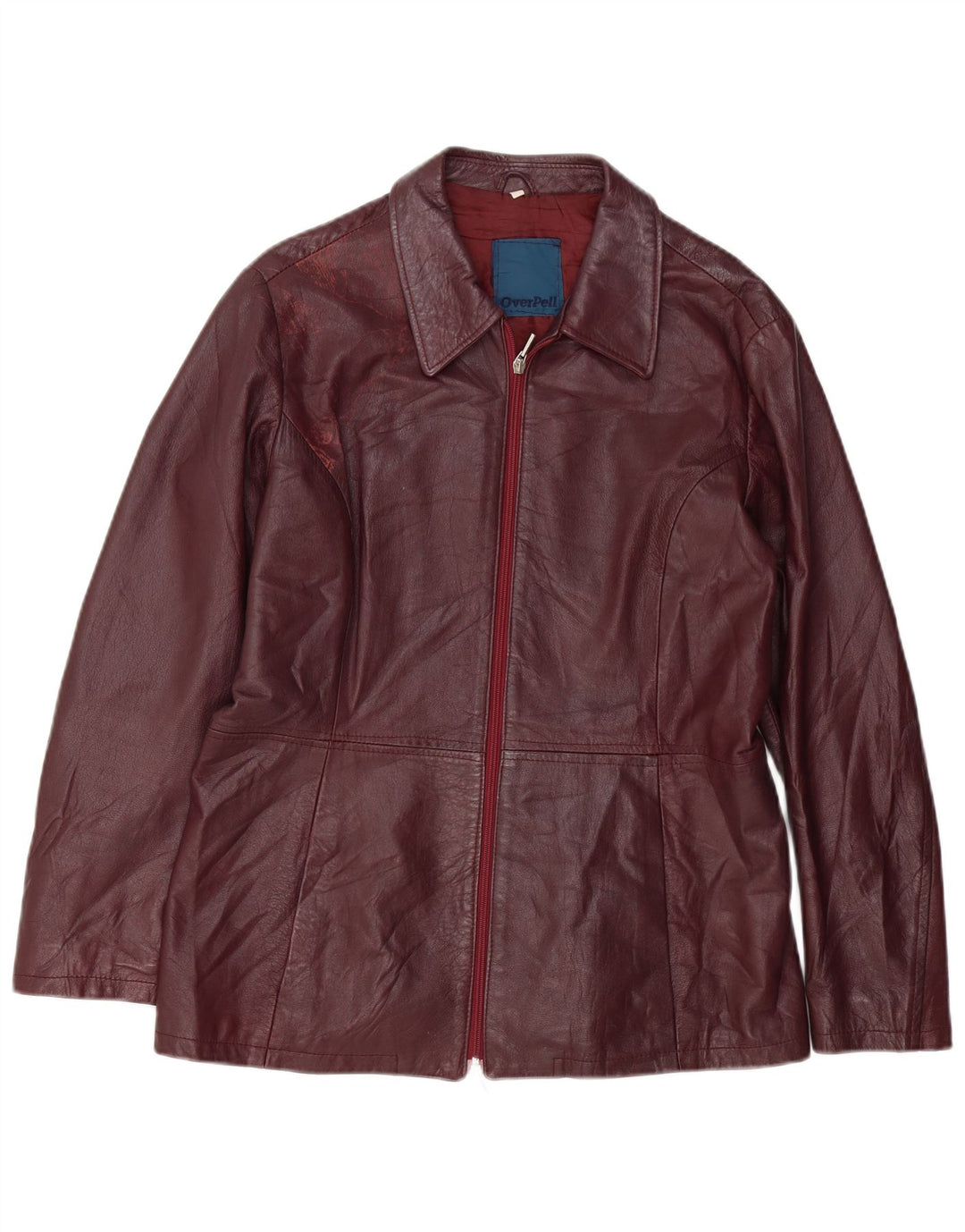 Jaqueta de couro feminina vintage Reino Unido 18 XL couro borgonha