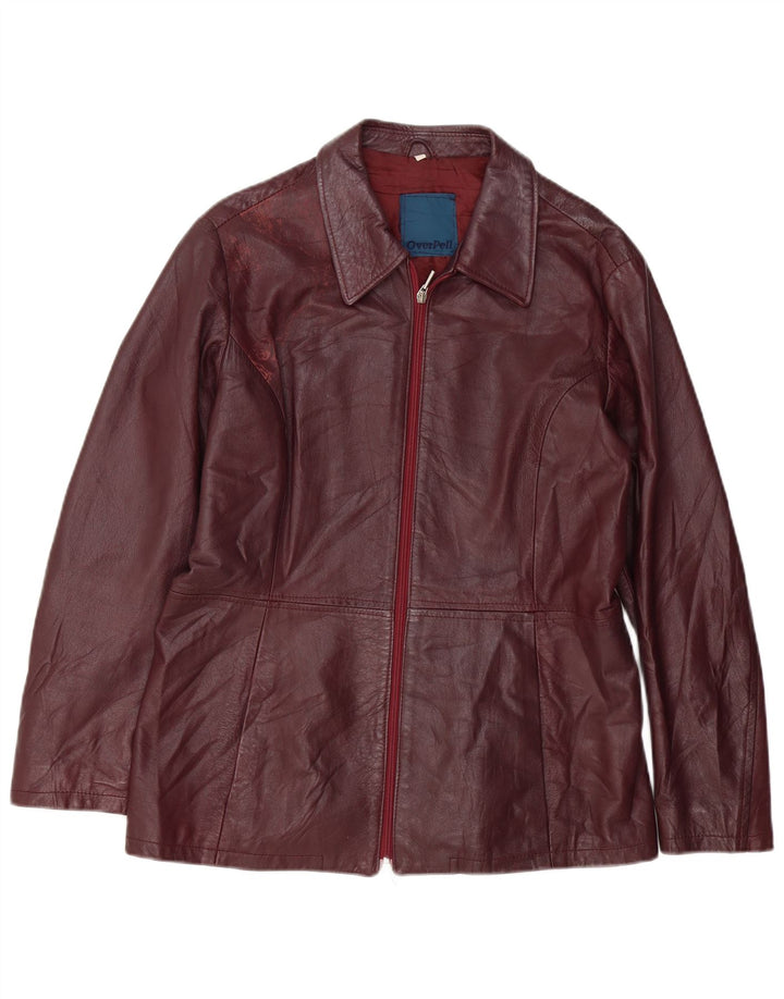 Jaqueta de couro feminina vintage Reino Unido 18 XL couro borgonha