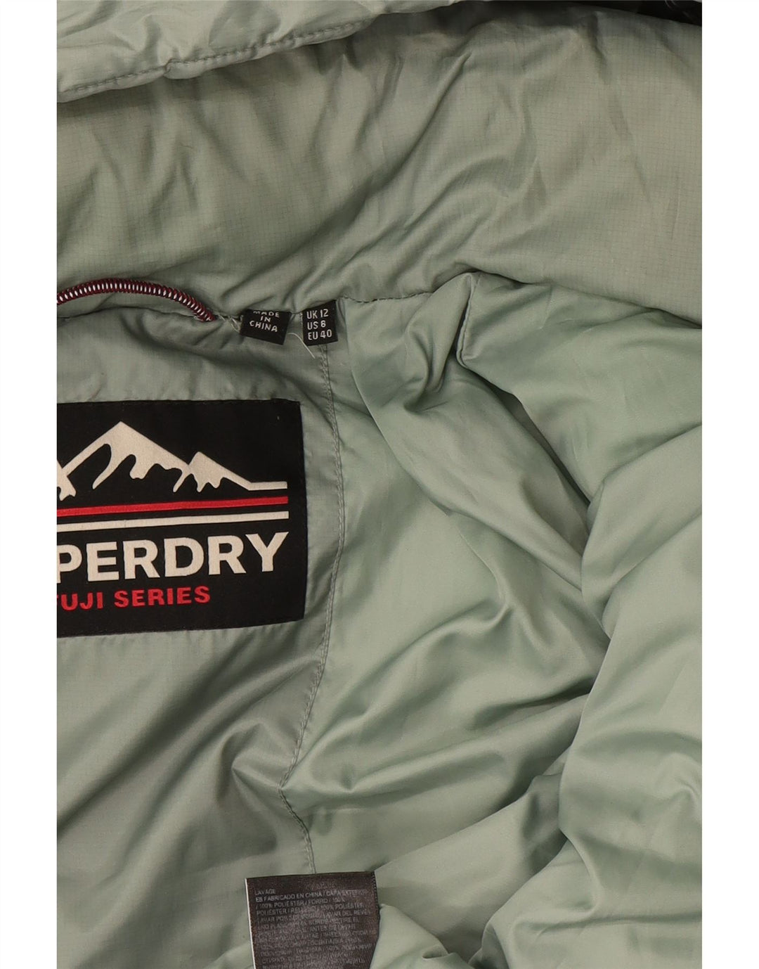 Jaqueta acolchoada com capuz feminina Superdry UK 12 poliéster verde médio