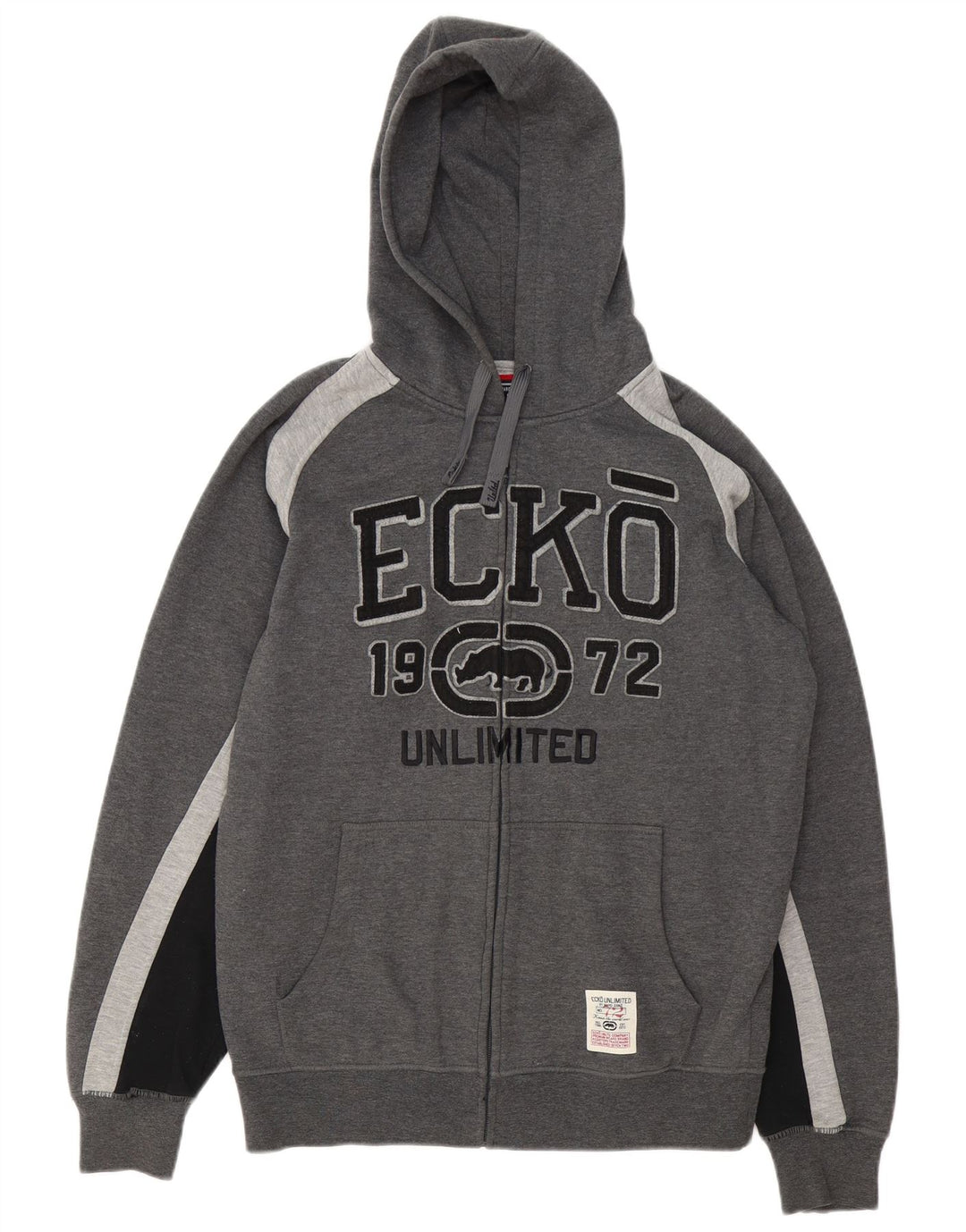 Suéter masculino com capuz e zíper gráfico Ecko Unltd poliéster cinza médio