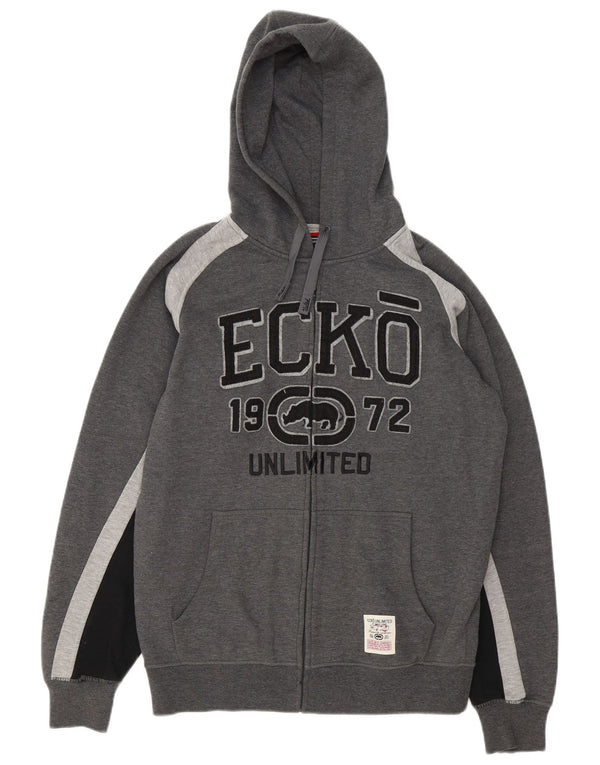 Suéter masculino com capuz e zíper gráfico Ecko Unltd poliéster cinza médio