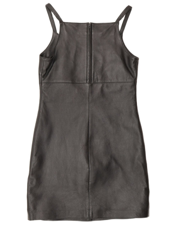 Vestido feminino MADDOX sem mangas com bainha de couro Reino Unido 10 pequeno couro preto