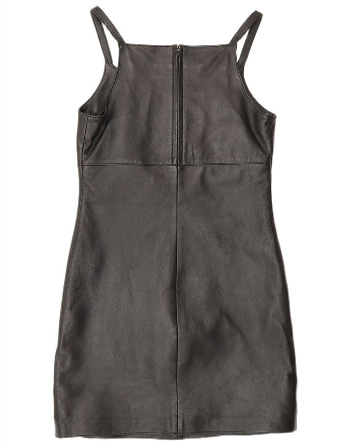 Vestido feminino MADDOX sem mangas com bainha de couro Reino Unido 10 pequeno couro preto