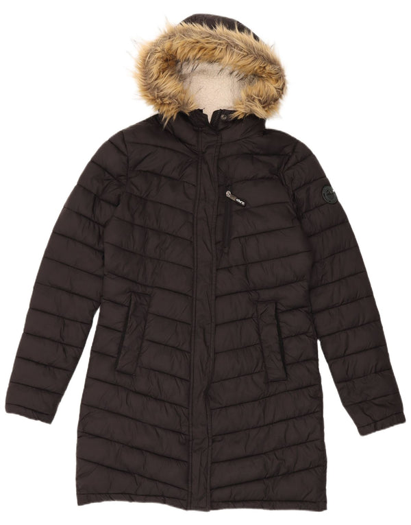 Casaco acolchoado com capuz feminino Superdry UK 12 médio preto nylon