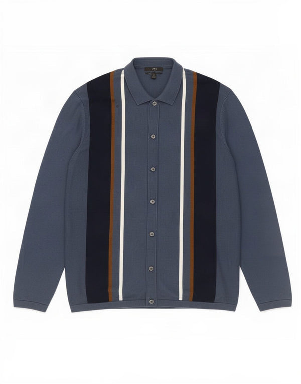 Suéter cardigã masculino Marks & Spencer 2XL algodão listrado azul