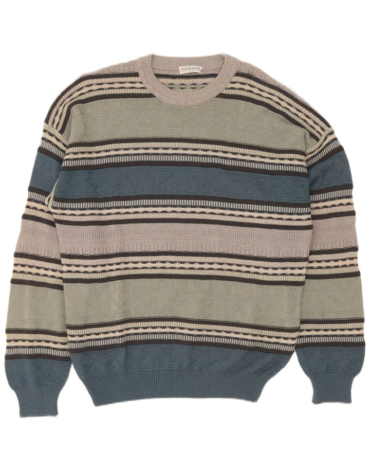 Suéter masculino Cacharel com gola redonda EU 52 grande bloco colorido verde