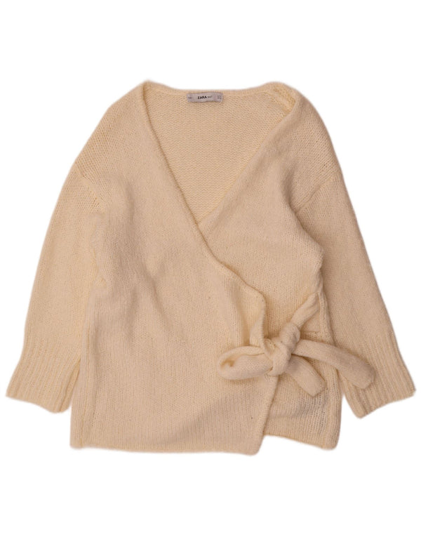 Zara Womens Wrap Oversized Cardigan Sweater UK 10 Small Off White Acrylic