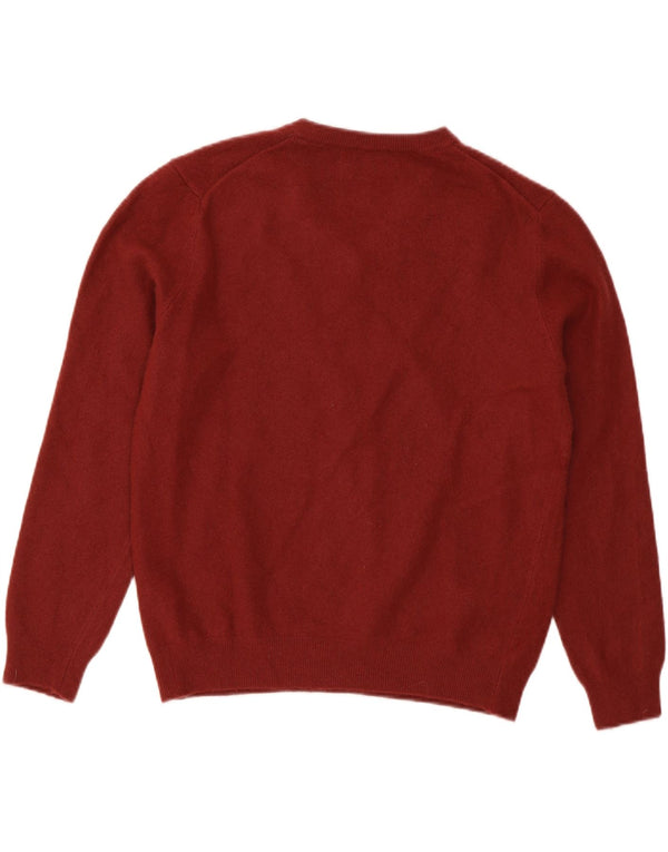 Suéter feminino Benetton com decote em V 13-14 anos grande lã virgem vinho