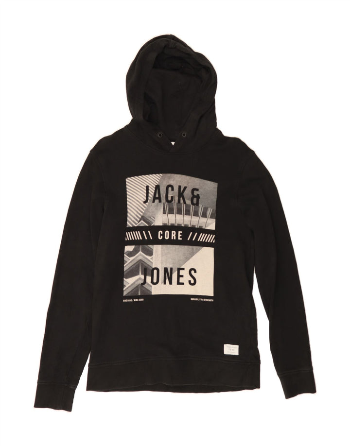 JACK & JONES Mens Graphic Hoodie Jumper Medium Black Cotton Vintage Jack & Jones and Second-Hand Jack & Jones from Messina Hembry 