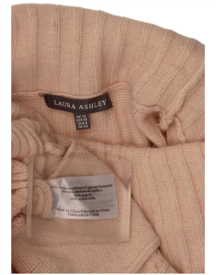 Suéter feminino Laura Ashley com gola redonda Reino Unido 12 lã de cordeiro rosa médio