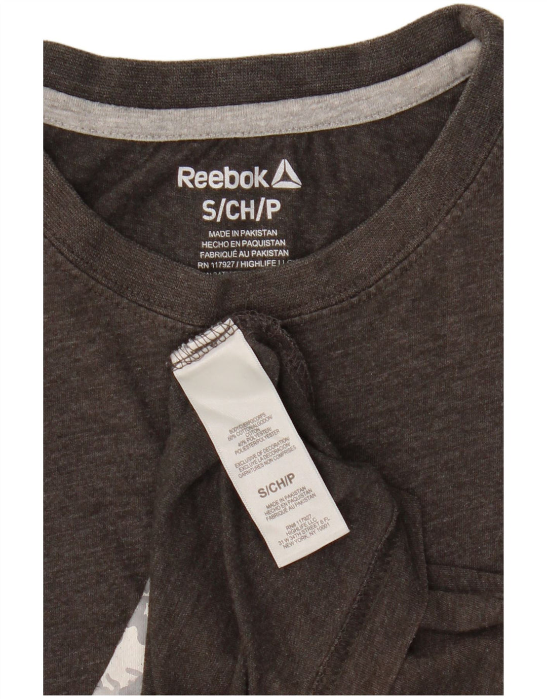 Camiseta gráfica masculina Reebok Top pequeno algodão cinza