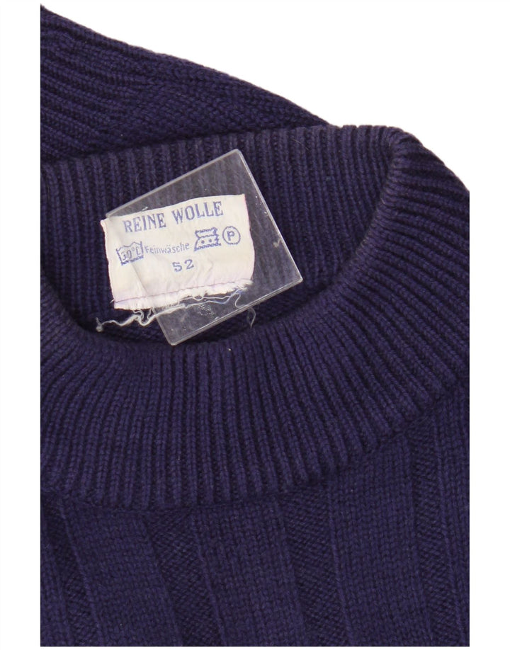 Suéter vintage masculino com gola redonda UE 52 grande lã roxa