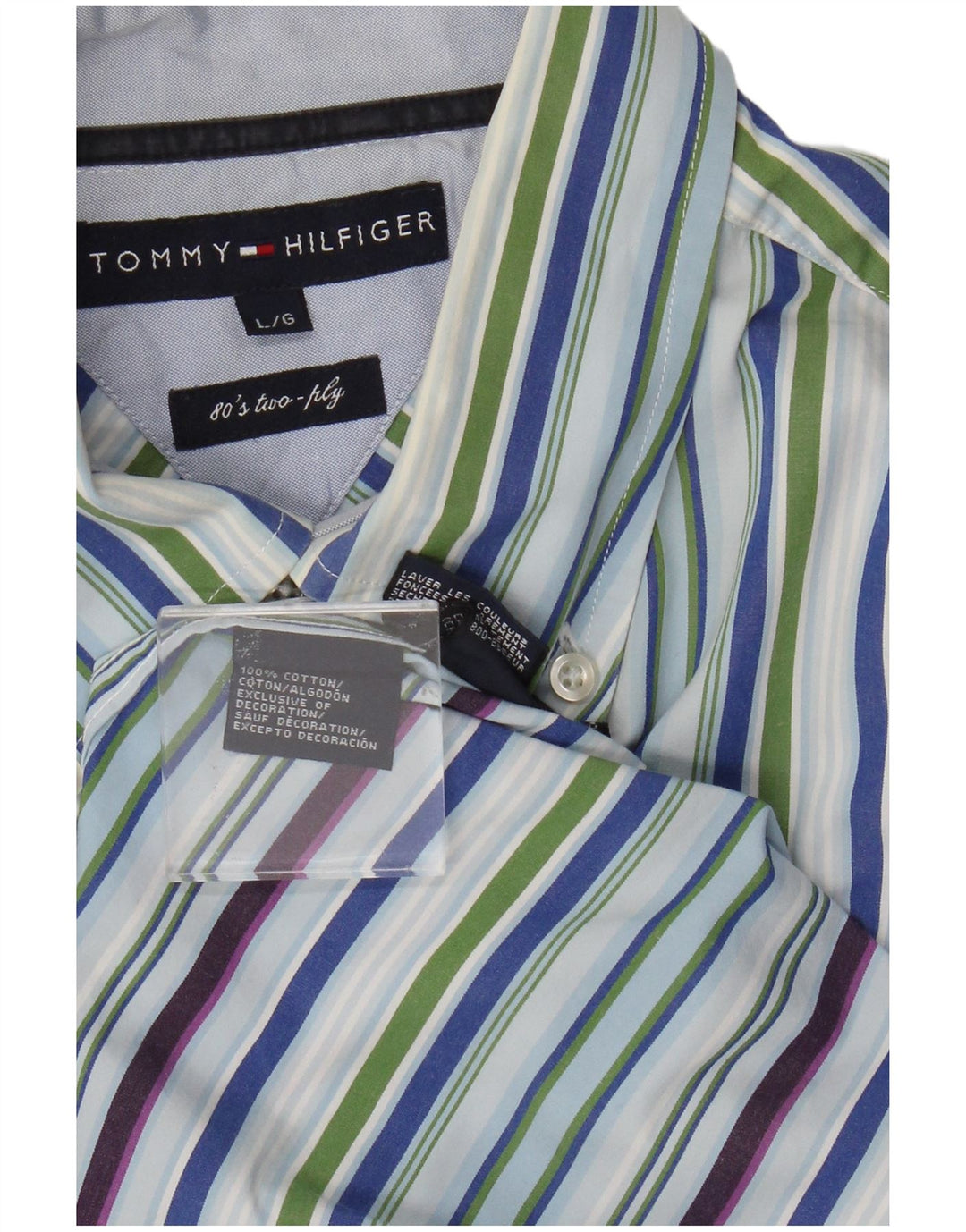 Camisa masculina Tommy Hilfiger grande listrada multicolorida de algodão